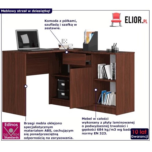 Klasyczne biurko z szafką i półkami wenge - Klemin 4X Elior One Size Edinos.pl