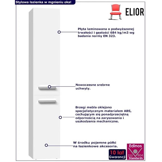 Nowoczesny słupek łazienkowy biel mat - Merimo 4X Elior One Size Edinos.pl