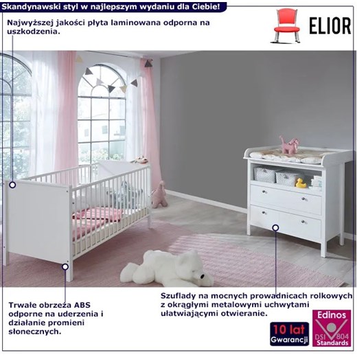 Komplet białych mebli do pokoju niemowlaka - Jasaro 24X Elior One Size Edinos.pl