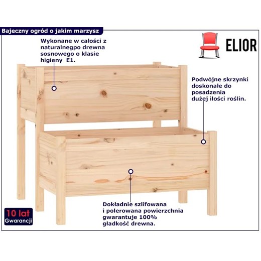 Drewniana dwupiętrowa donica ogrodowa w kolorze sosny - Nizo Elior One Size Edinos.pl