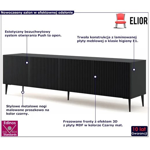 Czterodrzwiowa czarna szafka z lamelami - Livorno 12X Elior One Size wyprzedaż Edinos.pl