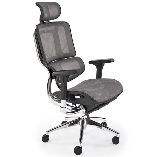 Ergonomiczny obrotowy szary fotel regulowany z zagłówkiem do 150 kg - Tipo ze sklepu Edinos.pl w kategorii Krzesła biurowe - zdjęcie 173319579