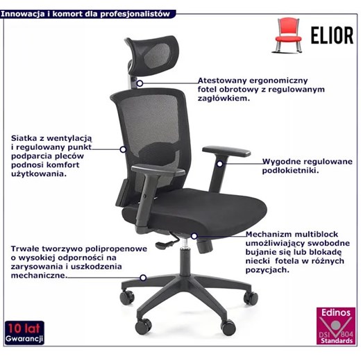 Fotel biurowy zgodny z rozporządzeniem MR i PS z 2023r. czarny - Sangar Elior One Size Edinos.pl