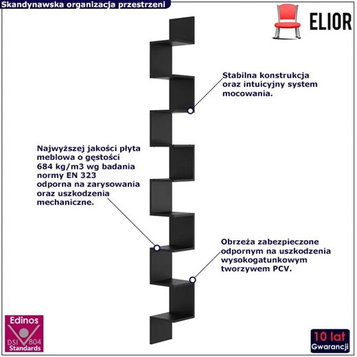Czarna narożna półka na ścianę - Lexy 6X Elior One Size Edinos.pl