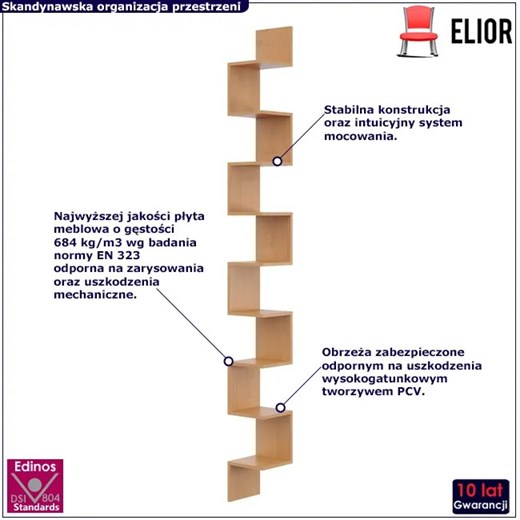 Minimalistyczna narożna półka ścienna w kolorze olchy - Lexy 6X Elior One Size Edinos.pl