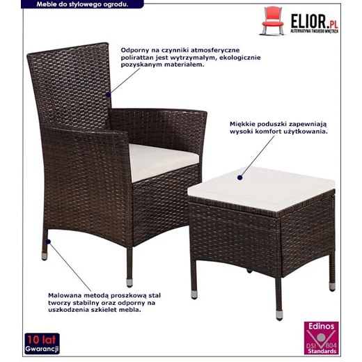 Fotel ogrodowy z podnóżkiem Felnar - brązowy Elior One Size Edinos.pl