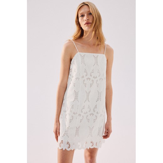 H & M - Sukienka z haftem angielskim - Biały H & M XL H&M