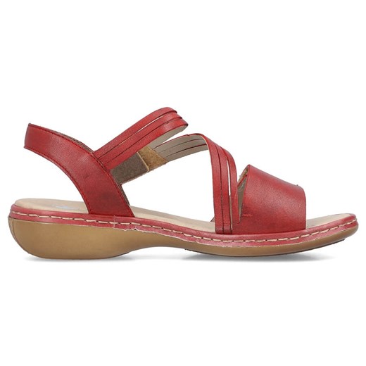 Skórzane komfortowe sandały damskie na rzepy czerwone Rieker 65964-35 ze sklepu ButyModne.pl w kategorii Sandały damskie - zdjęcie 173321175