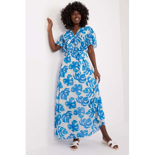 Damska sukienka letnia maxi z printem w niebieskie liście ze sklepu 5.10.15 w kategorii Sukienki - zdjęcie 173322327
