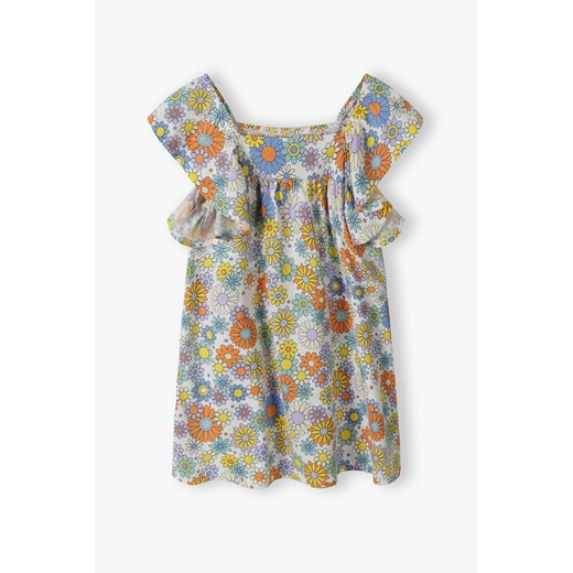 Dzianinowa bawełniana sukienka dziewczęca na lato - kolorowe kwiaty - 5.10.15. ze sklepu 5.10.15 w kategorii Sukienki dziewczęce - zdjęcie 173322336