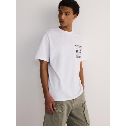 Reserved - T-shirt boxy z nadrukiem - złamana biel ze sklepu Reserved w kategorii T-shirty męskie - zdjęcie 173322379