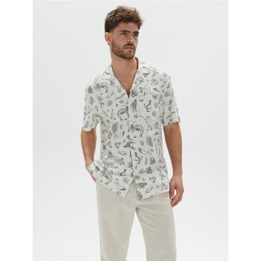 Sinsay - Koszula z lnem - kremowy ze sklepu Sinsay w kategorii Koszule męskie - zdjęcie 173322769