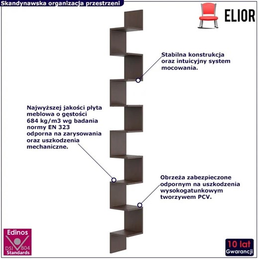 Narożna półka ścienna w kolorze wenge - Lexy 6X Elior One Size Edinos.pl