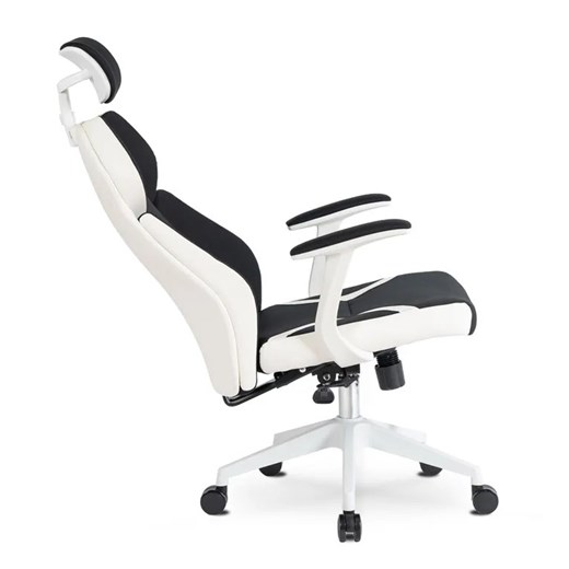 Czarno-biały ergonomiczny fotel biurowy z zagłówkiem - Idom Elior One Size Edinos.pl