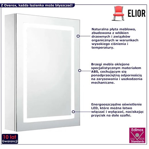Biała szafka łazienkowa z lustrem i LED - Overox Elior One Size Edinos.pl