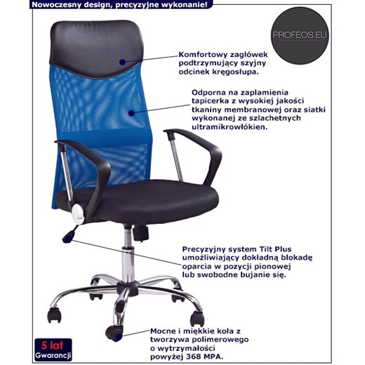 Niebieskie obrotowe krzesło do biurka- Vespan Profeos One Size Edinos.pl