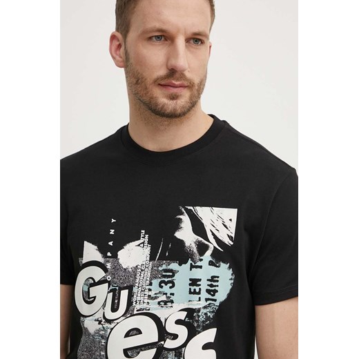 Guess t-shirt bawełniany męski kolor czarny z nadrukiem M4YI02 I3Z14 ze sklepu ANSWEAR.com w kategorii T-shirty męskie - zdjęcie 173324456