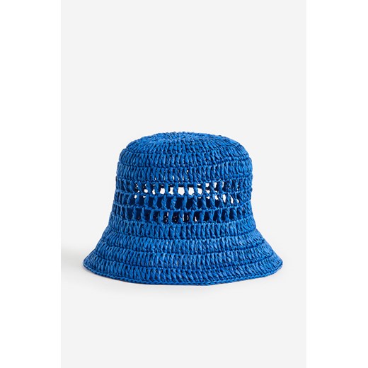 H & M - Słomkowy kapelusz o wyglądzie szydełkowej robótki - Niebieski ze sklepu H&M w kategorii Kapelusze damskie - zdjęcie 173324709