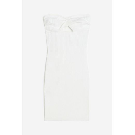 H & M - Sukienka bandeau z dzianiny w prążki - Biały ze sklepu H&M w kategorii Sukienki - zdjęcie 173324716