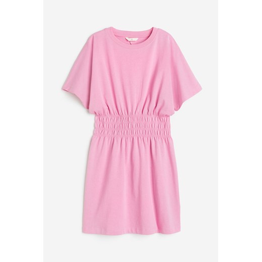 H & M - T-shirtowa sukienka z elastycznym marszczeniem - Różowy ze sklepu H&M w kategorii Sukienki - zdjęcie 173324745