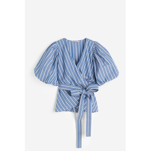 H & M - Kopertowa bluzka z baloniastym rękawem - Niebieski H & M XXL H&M