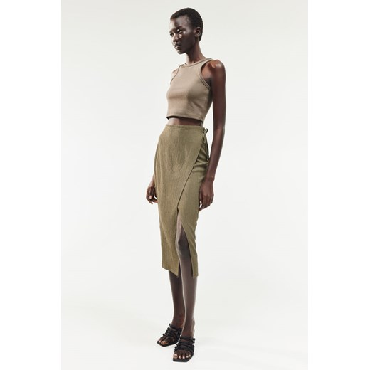 H & M - Kreszowana spódnica kopertowa - Zielony ze sklepu H&M w kategorii Spódnice - zdjęcie 173324766
