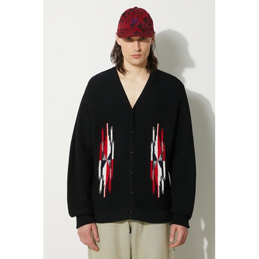 Needles kardigan wełniany V Neck kolor czarny OT268 ze sklepu PRM w kategorii Swetry męskie - zdjęcie 173325165