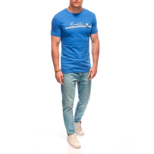 T-shirt męski z nadrukiem 1948S - niebieski Edoti XL Edoti