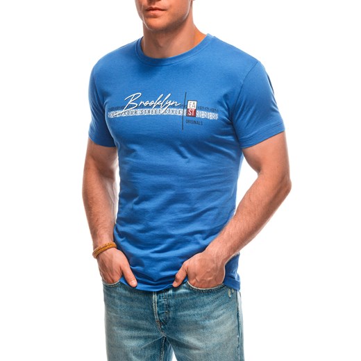T-shirt męski z nadrukiem 1948S - niebieski Edoti XXL Edoti