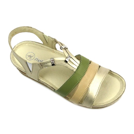 Skórzane sandały damskie na delikatnym koturnie - HELIOS Komfort 124, złote Helios Komfort 38 ulubioneobuwie