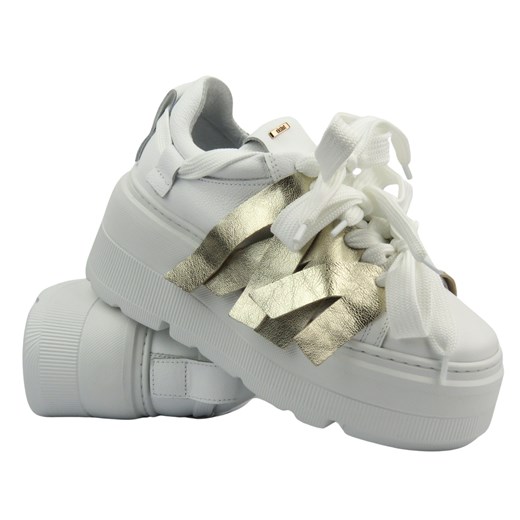 Sportowe buty damskie na platformie - Eksbut 2F-7040-L91/G45, białe Eksbut 40 okazja ulubioneobuwie