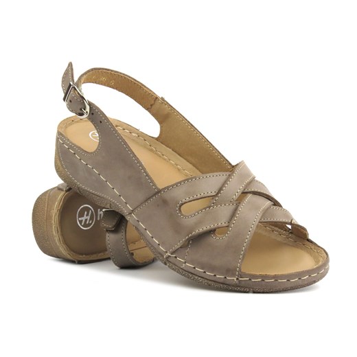 Skórzane sandały damskie - HELIOS Komfort 134, beżowe ze sklepu ulubioneobuwie w kategorii Sandały damskie - zdjęcie 173332658