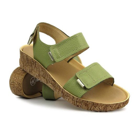 Skórzane sandały damskie na rzepy - Helios 136, zielone ze sklepu ulubioneobuwie w kategorii Sandały damskie - zdjęcie 173332665