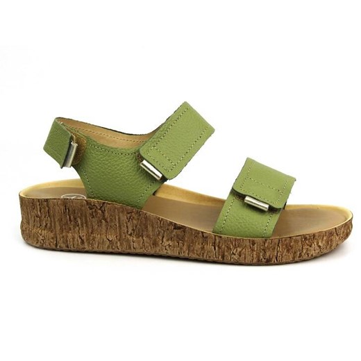 Skórzane sandały damskie na rzepy - Helios 136, zielone Helios Komfort 37 ulubioneobuwie