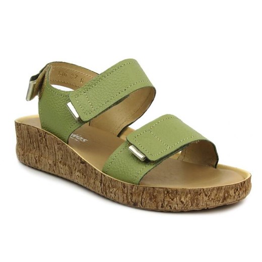 Skórzane sandały damskie na rzepy - Helios 136, zielone Helios Komfort 40 ulubioneobuwie