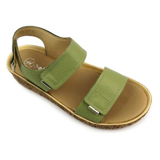 Skórzane sandały damskie na rzepy - Helios 136, zielone Helios Komfort 39 ulubioneobuwie