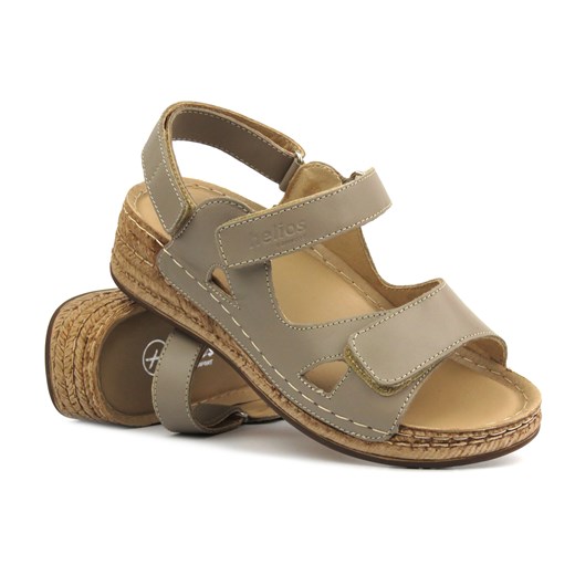 Skórzane sandały damskie na rzepy - Helios 138, capucino ze sklepu ulubioneobuwie w kategorii Sandały damskie - zdjęcie 173332676
