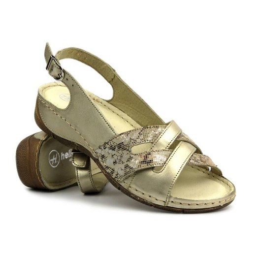 Skórzane sandały damskie - HELIOS Komfort 134, złote Helios Komfort 37 ulubioneobuwie