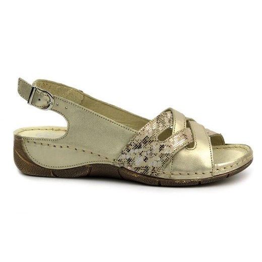 Skórzane sandały damskie - HELIOS Komfort 134, złote Helios Komfort 39 ulubioneobuwie