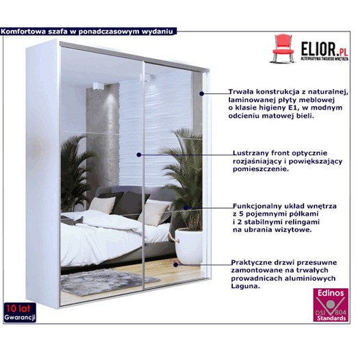 Przesuwna szafa z lustrzanym frontem 200 cm - Savona 4X Elior One Size okazyjna cena Edinos.pl