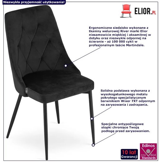 Zestaw czarnych welurowych krzeseł do salonu 4 szt. - Imre Elior One Size Edinos.pl