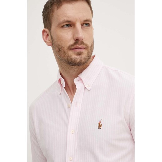 Polo Ralph Lauren koszula bawełniana męska kolor różowy regular z kołnierzykiem button-down 710934575 ze sklepu ANSWEAR.com w kategorii Koszule męskie - zdjęcie 173337299