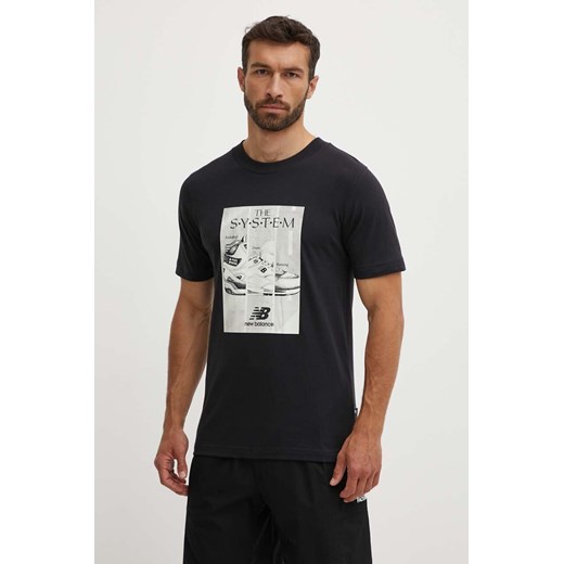 New Balance t-shirt bawełniany męski kolor czarny z nadrukiem MT41595BK ze sklepu ANSWEAR.com w kategorii T-shirty męskie - zdjęcie 173337568