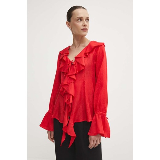 Answear Lab bluzka damska kolor czerwony gładka ze sklepu ANSWEAR.com w kategorii Bluzki damskie - zdjęcie 173337655