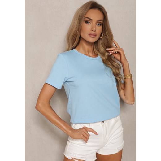 Niebieski T-shirt Koszulka z Krótkim Rękawem i Okrągłym Dekoltem Tiarella ze sklepu Renee odzież w kategorii Bluzki damskie - zdjęcie 173338326