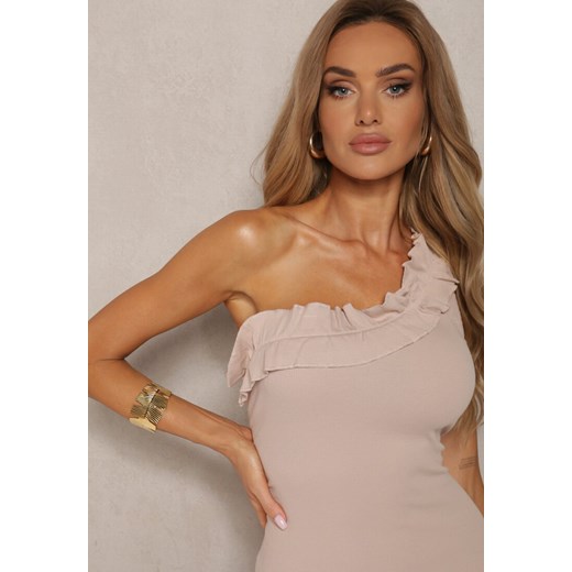 Beżowa sukienka Renee bawełniana elegancka