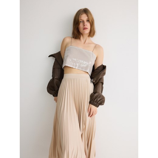 Reserved - Plisowana spódnica midi - kremowy ze sklepu Reserved w kategorii Spódnice - zdjęcie 173352147