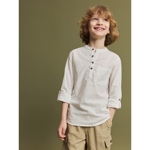 Reserved - Gładka koszula z lnem - biały ze sklepu Reserved w kategorii Koszule chłopięce - zdjęcie 173352587