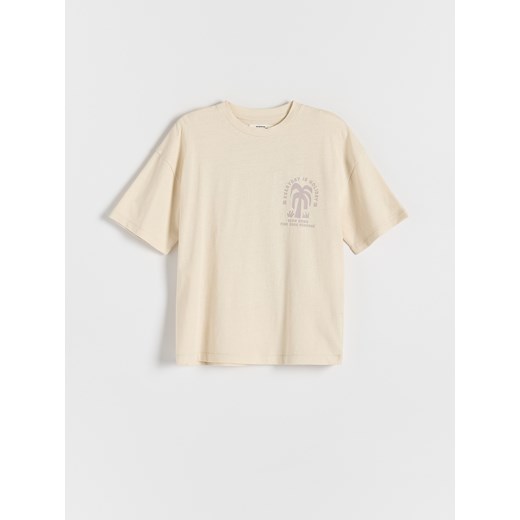 Reserved - T-shirt z lnem - złamana biel ze sklepu Reserved w kategorii T-shirty chłopięce - zdjęcie 173353915