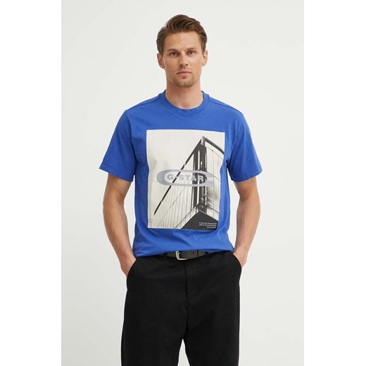 G-Star Raw t-shirt bawełniany męski kolor niebieski z nadrukiem D24683-C372 ze sklepu ANSWEAR.com w kategorii T-shirty męskie - zdjęcie 173355068